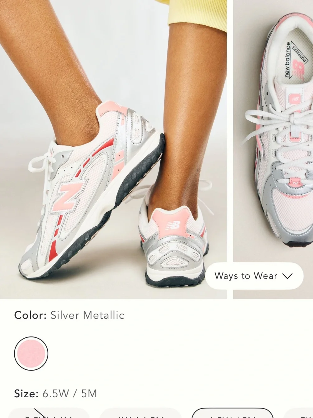 New Balance Women's Silver Metallic and Pink Athletic Sneakers